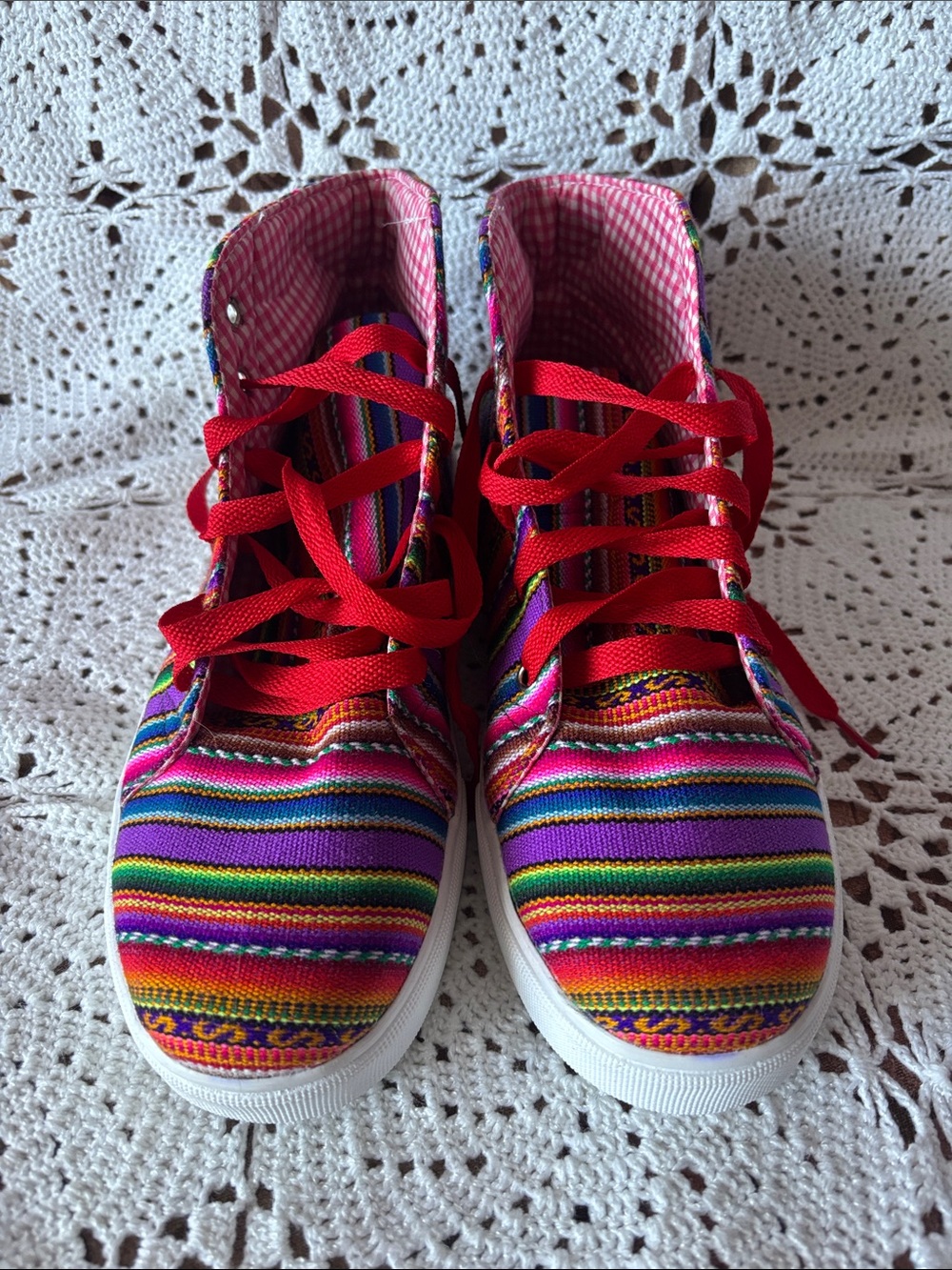 Multicolor Striped High-Top Sneakers Handmade in Peru Women‘s Size 9.5-10